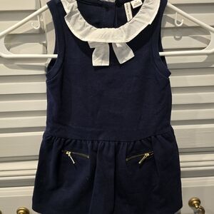 Janie and Jack Navy Romper with White Ruffle Collar